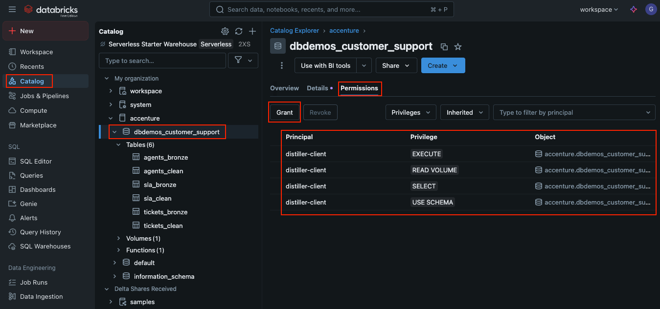 Access of service account to schema