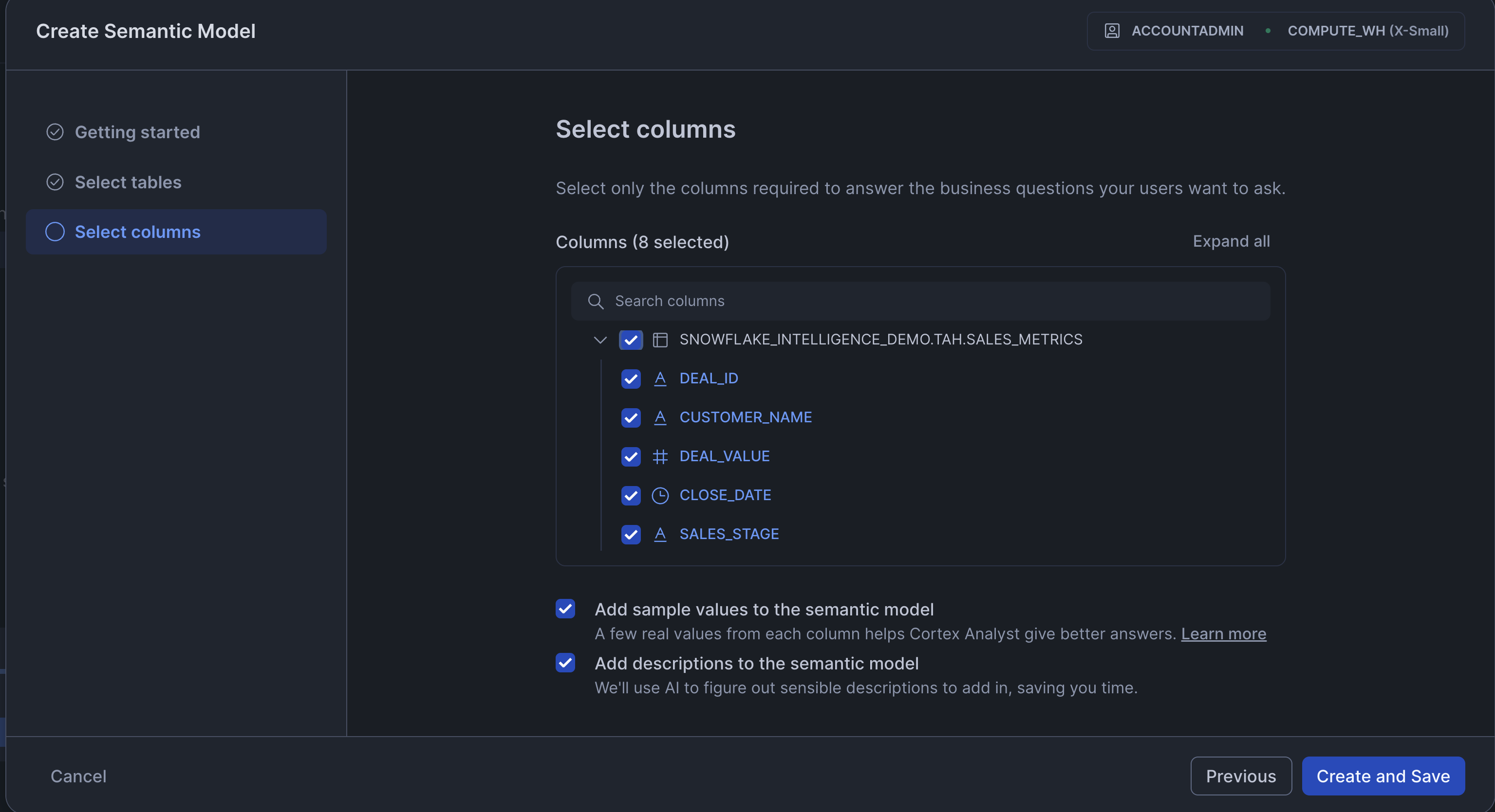 Creating Analyst Services-Columns