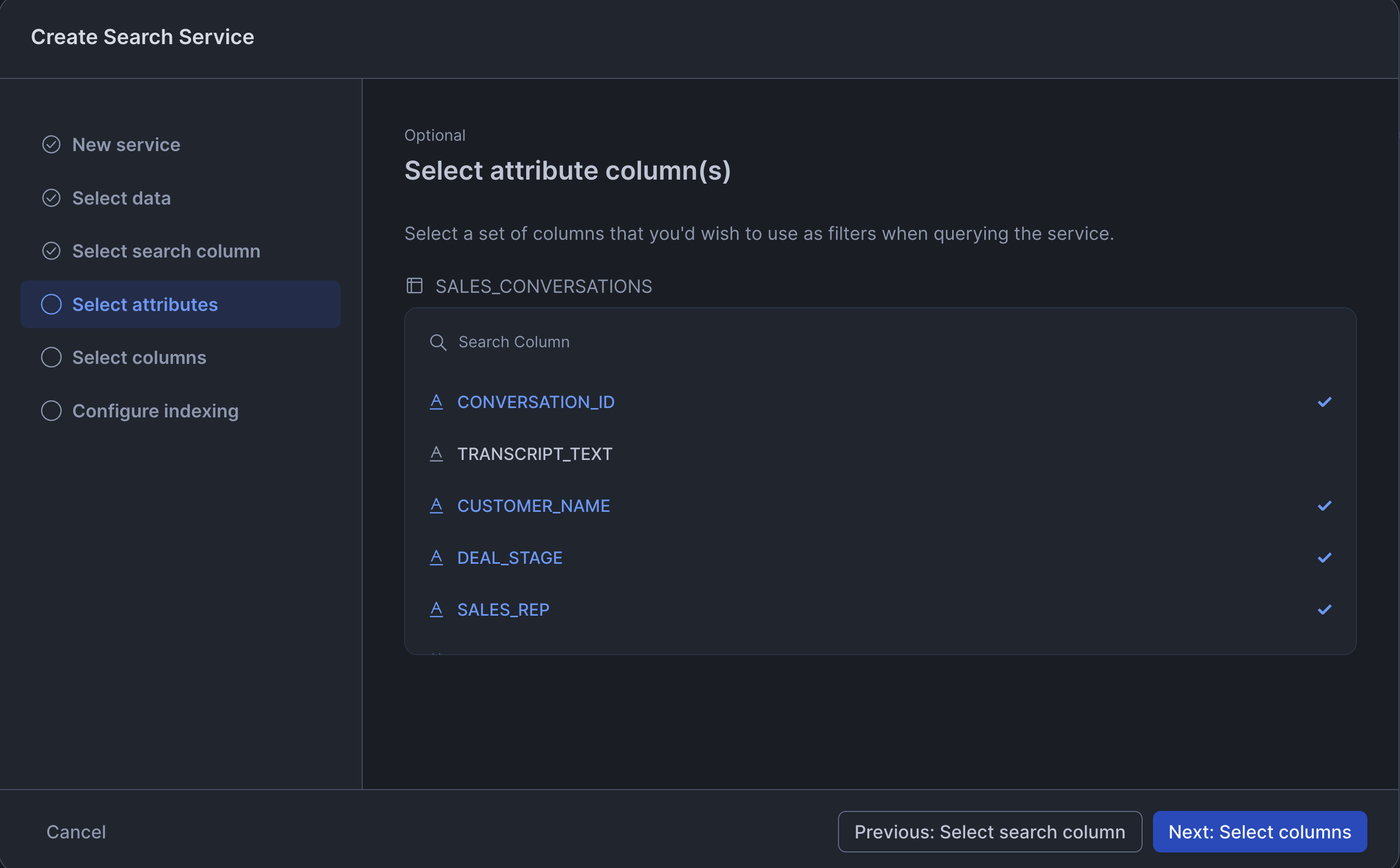 Creating Search Services-Attributes