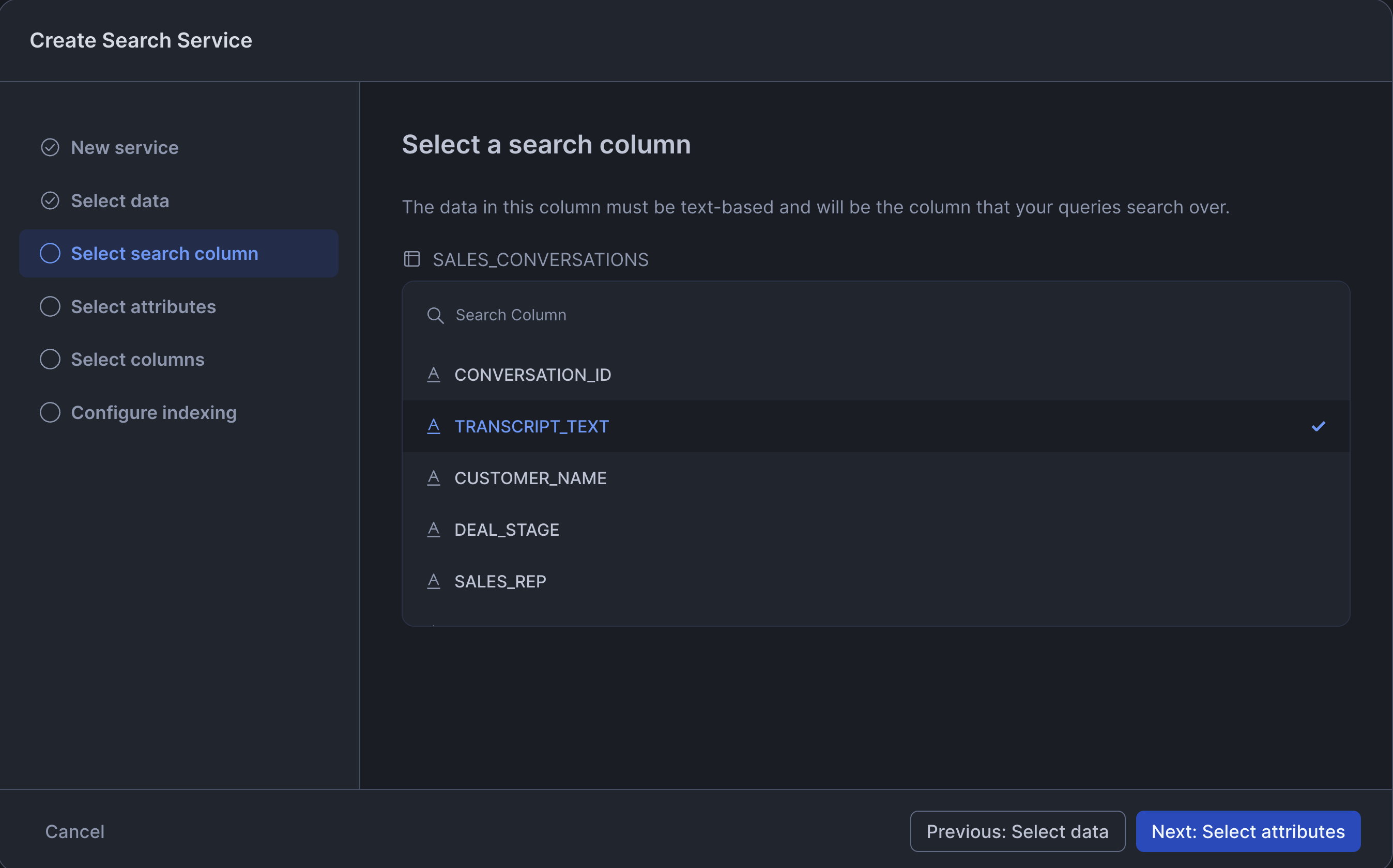 Creating Search Services-Searchable Column