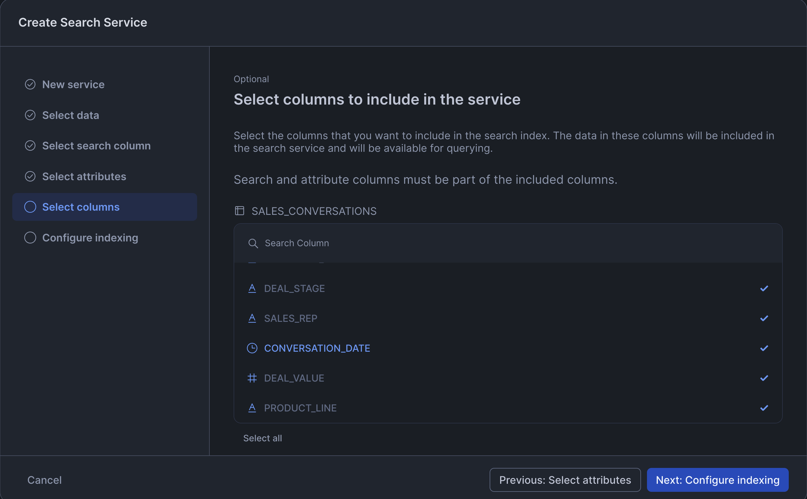 Creating Search Services-Index Column