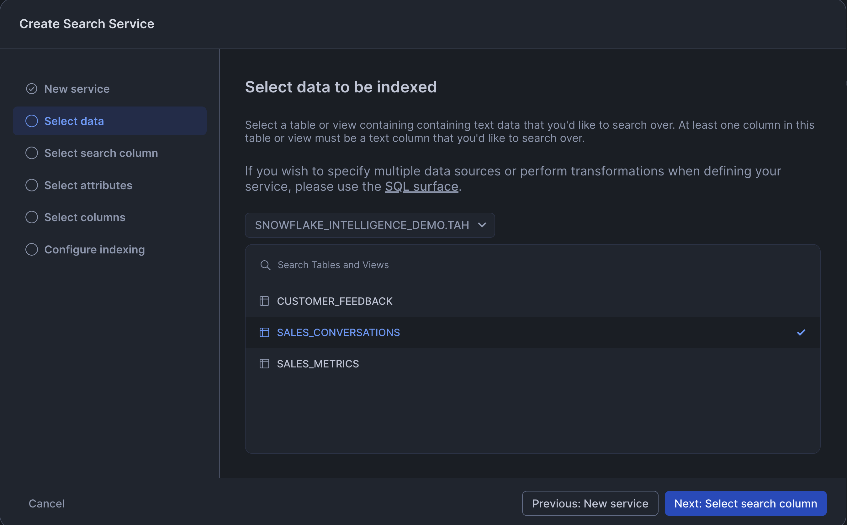 Creating Search Services-Table